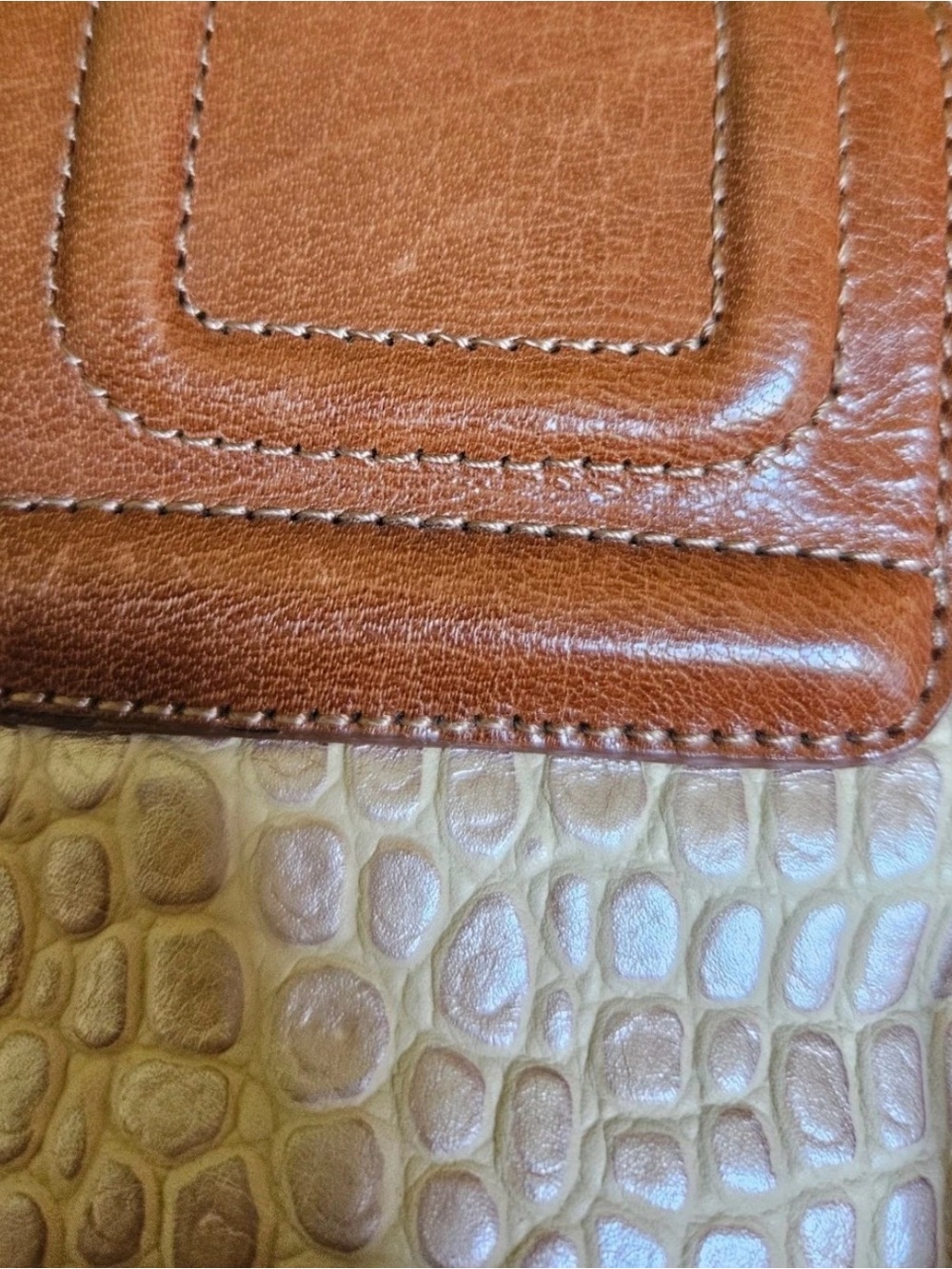 Brahmin Taupe Croc-Embossed Leather Tote Bag with Tan Trim - Picture 6 of 9